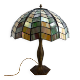 Lampe de table en bronze et vitrail – Style Art nouveau/Tiffany, Circa 1980