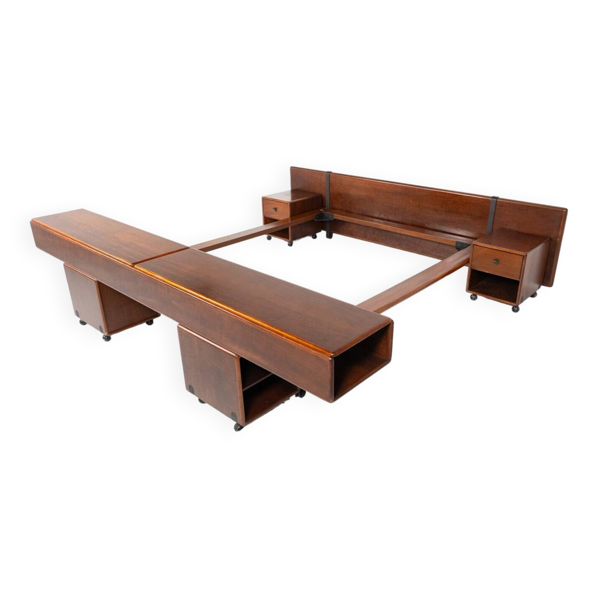 Mid-Century Modern Bed with Nightstands by Fabio Lenci for Bernini, Italy, 1970s