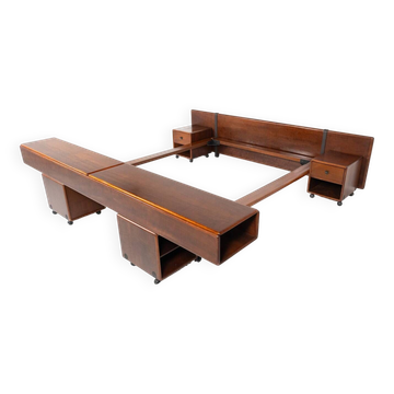 Mid-Century Modern Bed with Nightstands by Fabio Lenci for Bernini, Italy, 1970s