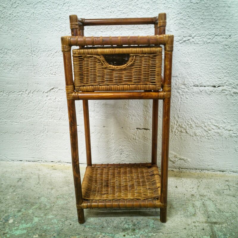 Woven wicker bedside table