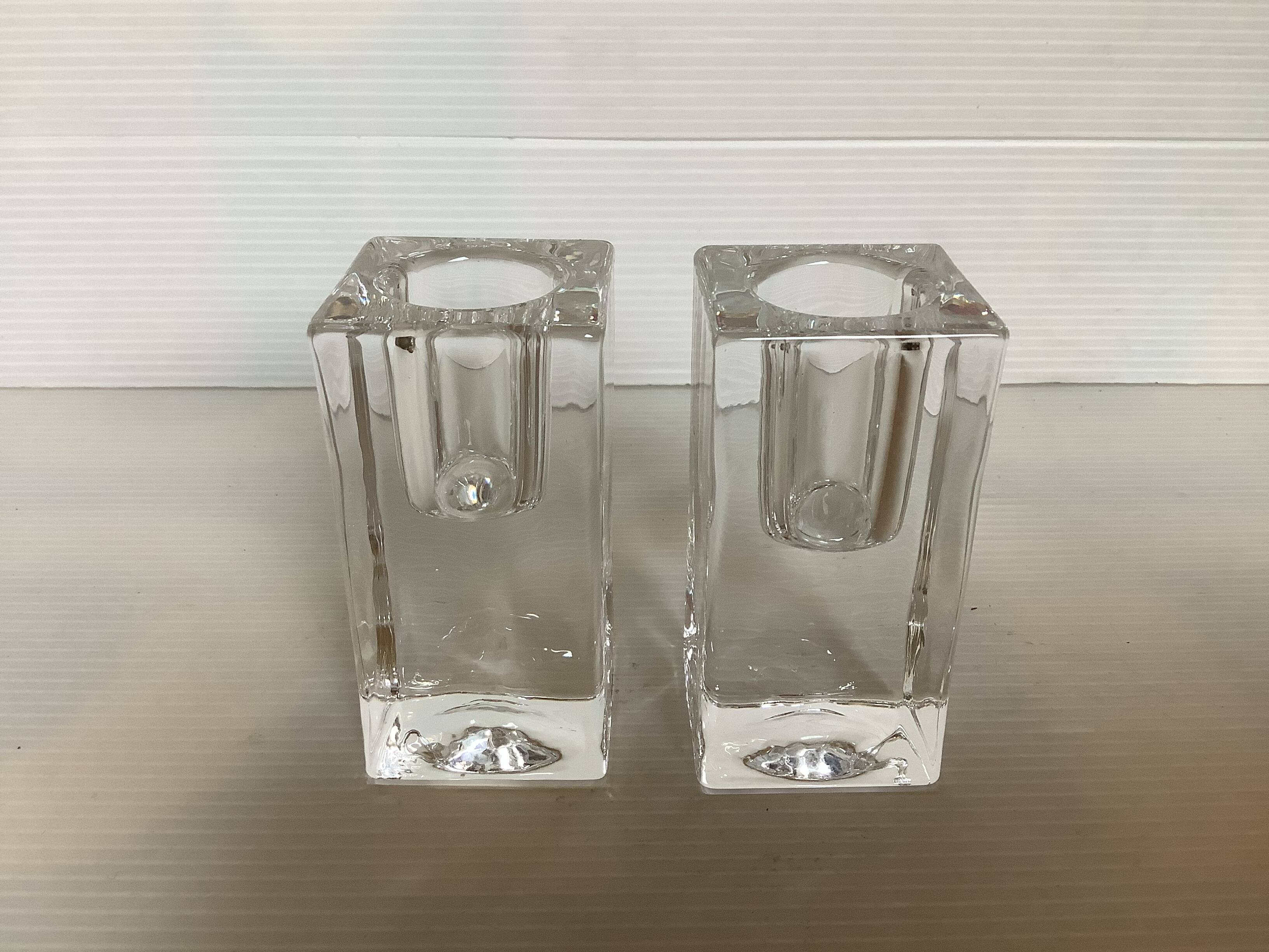 Pair of ice glass candlesticks