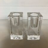Pair of ice glass candlesticks