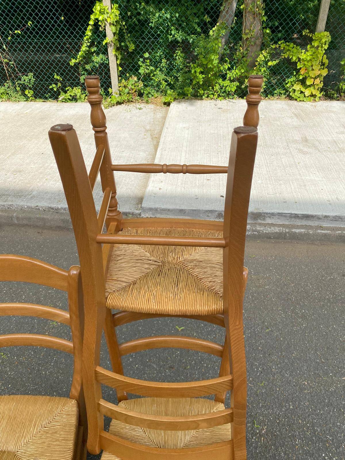 4 solid wood and straw Louis Philippe chairs from the 1960s.