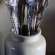 Vintage glazed stoneware vase in greige.