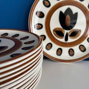 Set of 6 vintage Boch La Louviere dessert plates, 1970s, Kimono model -