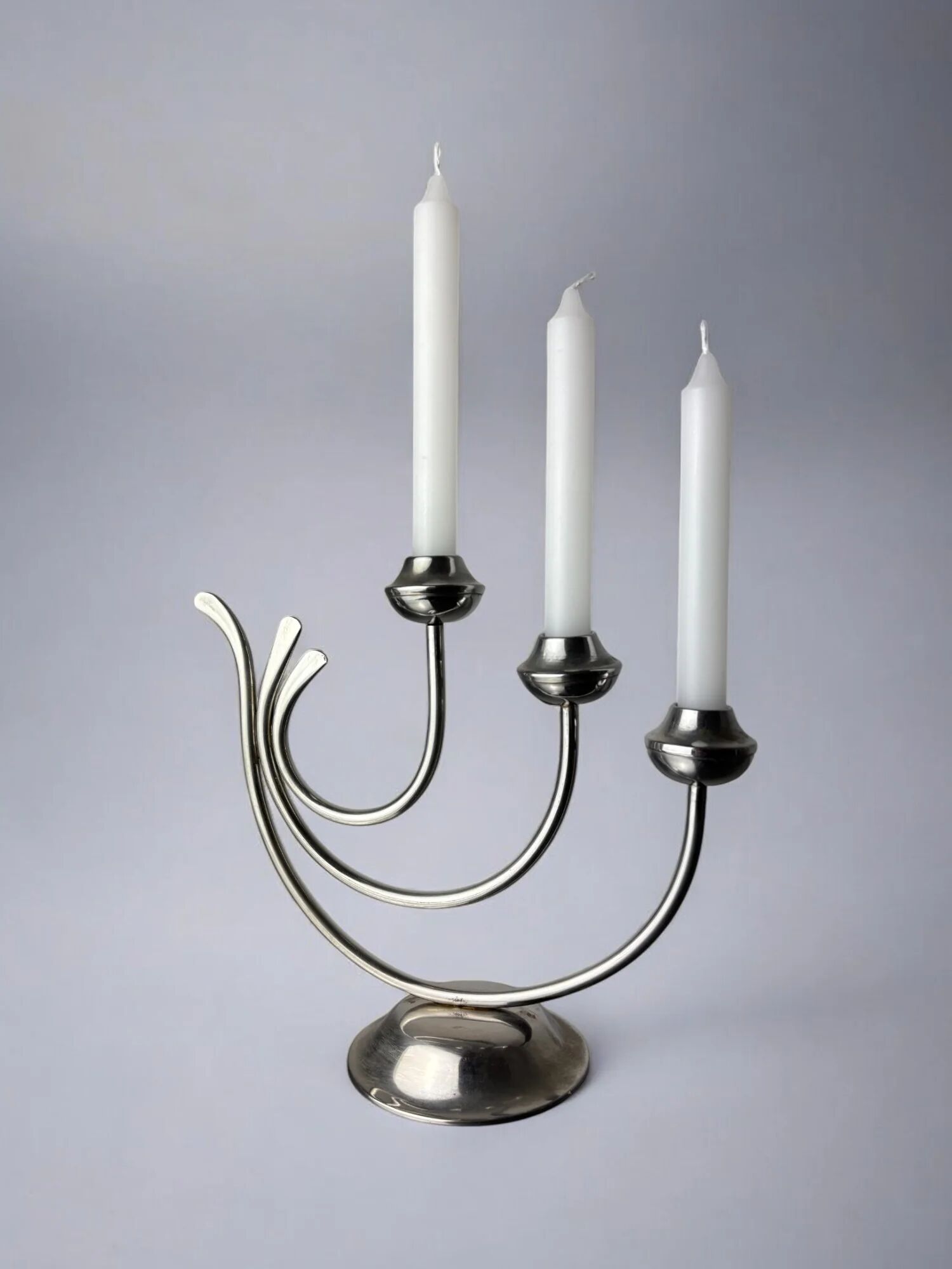 Art deco candlestick in stainless steel, 3 flames, Spain, 1970s
