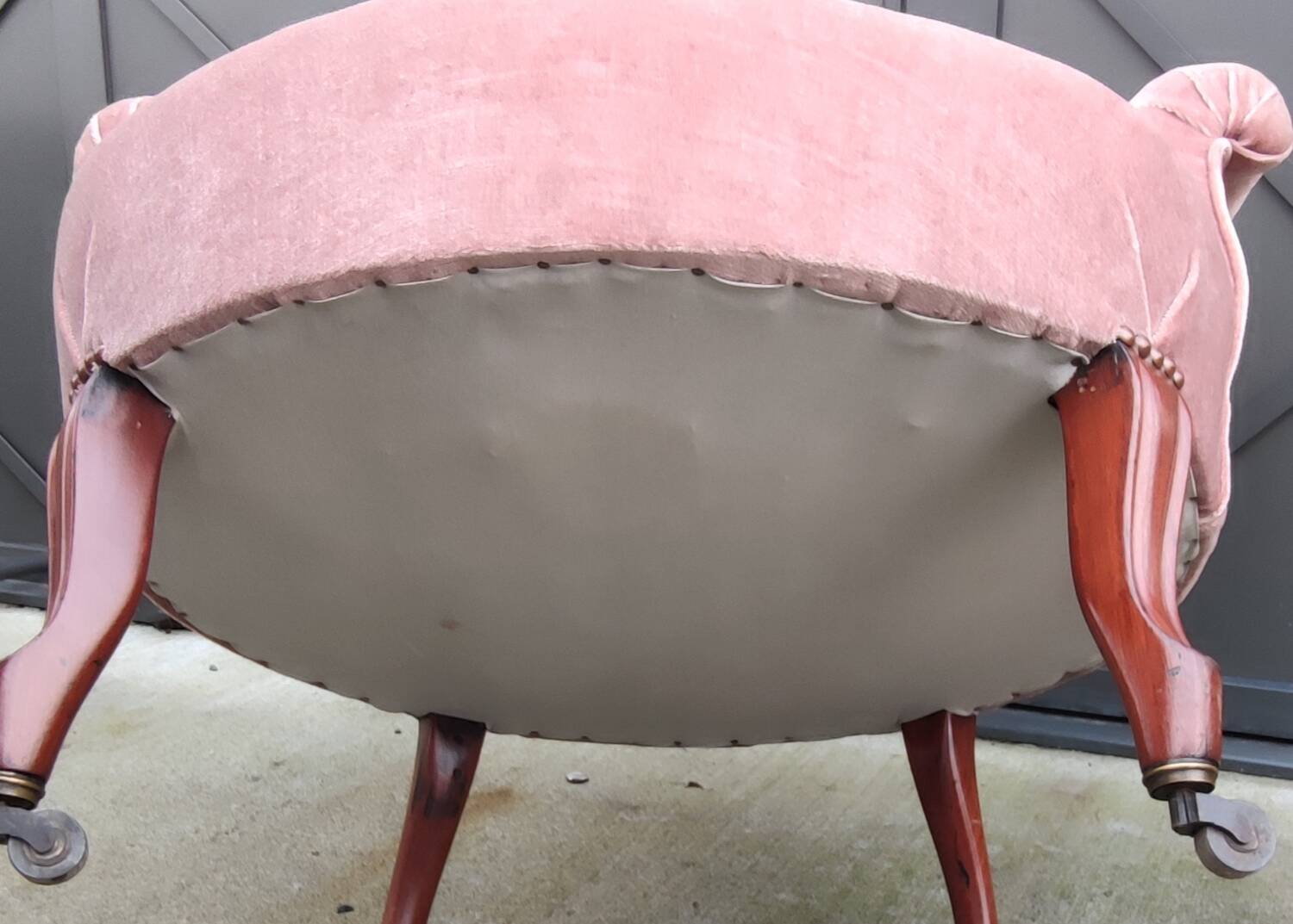 Ancien Fauteuil Crapaud velours Rose Pâle/Style Louis XV