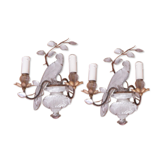 Pair of parrot wall lamps Maison Bagues fer doré cristal