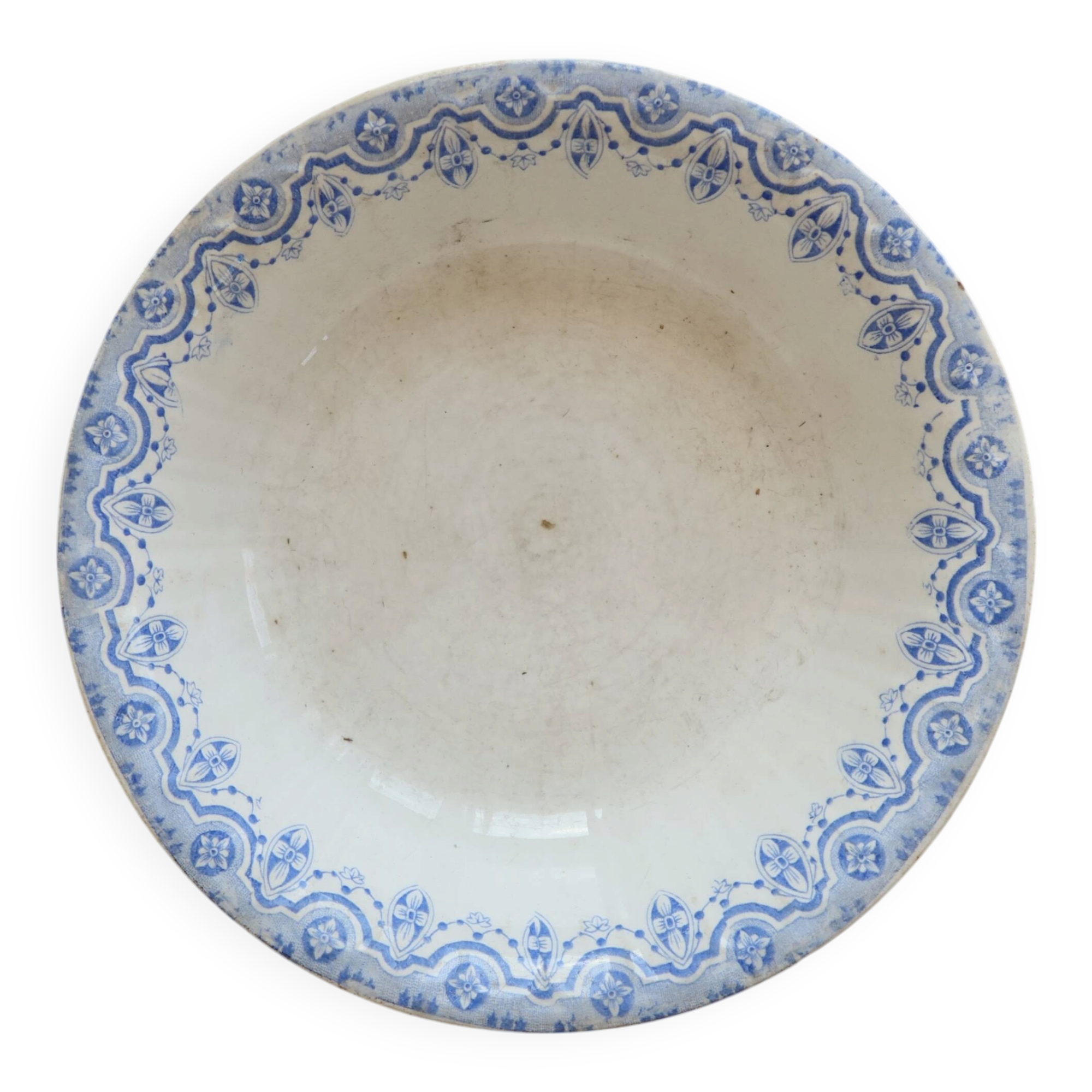 Old round deep plate ironstone Boch La Louvière Clara – Blue decoration