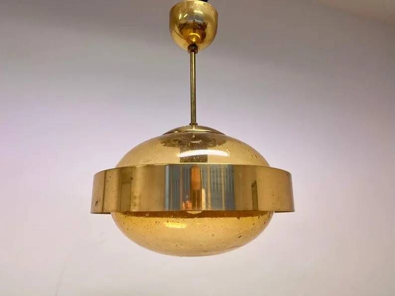 Mid century design Space Age UFO Brass Pendant by Kamenicky Senov, 1970s