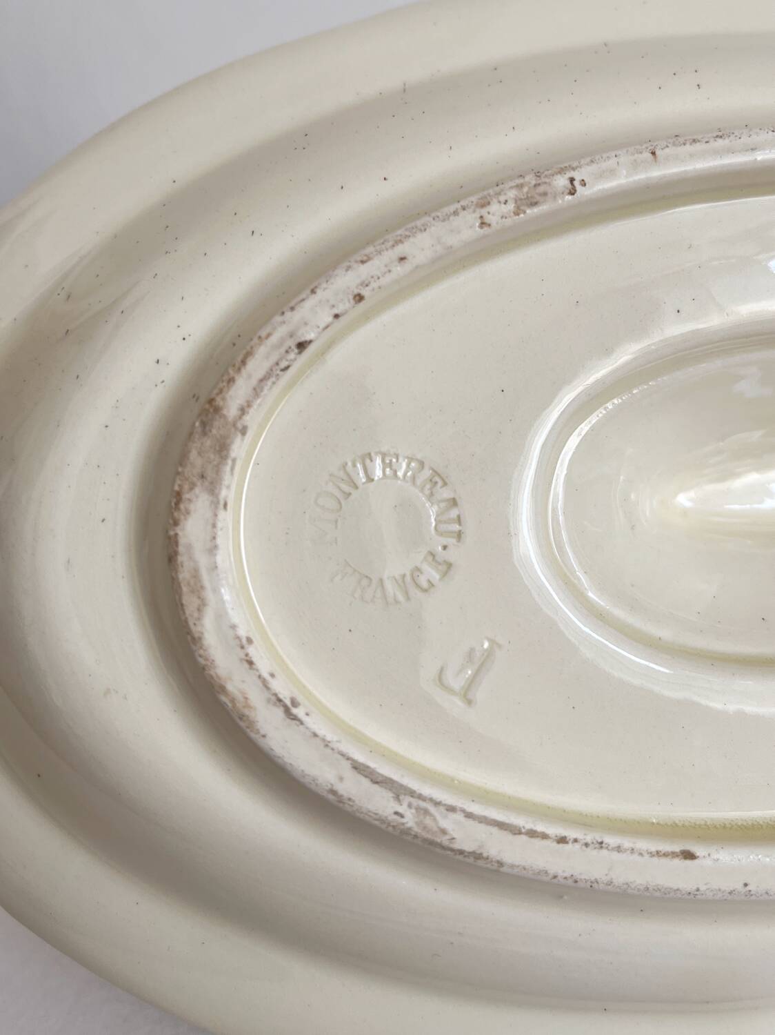 Antique ironstone gravy boat, Montereau earthenware