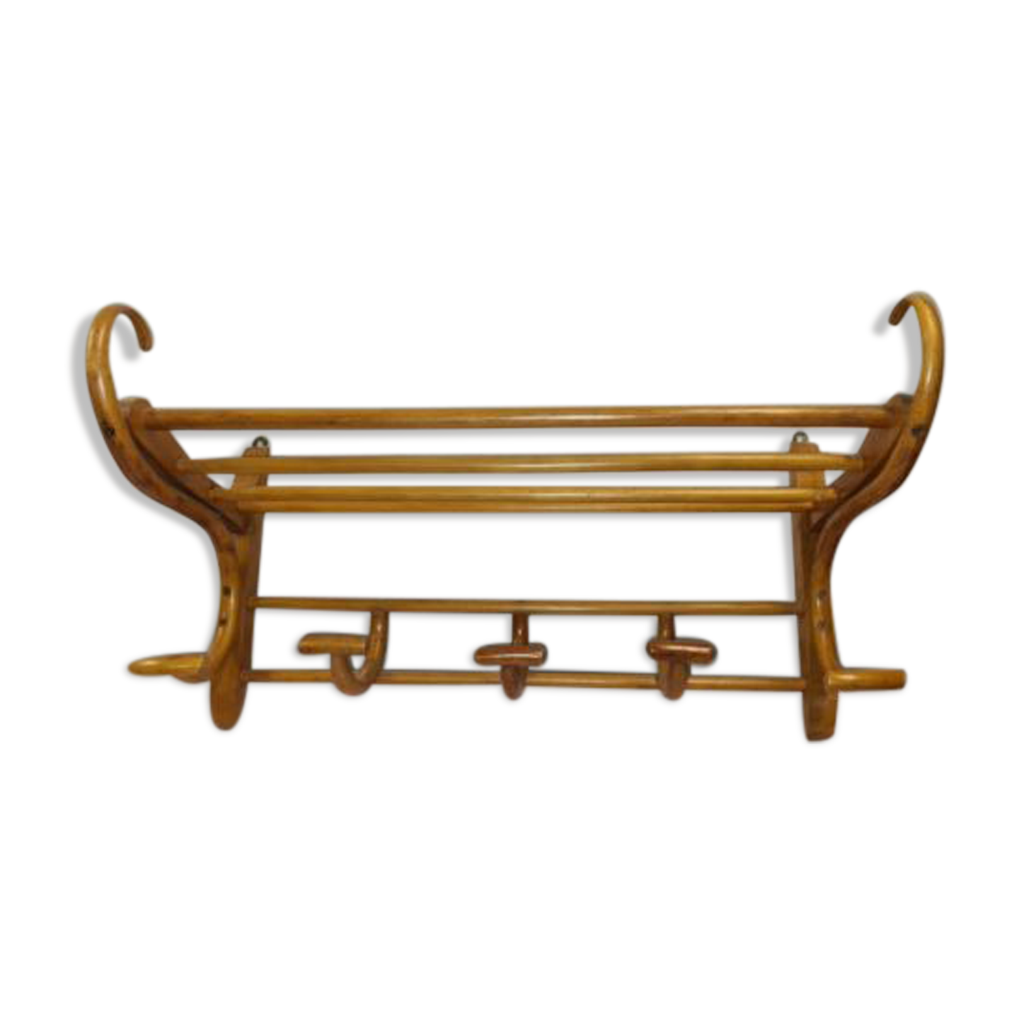 Coat rack with curved wooden hat holder