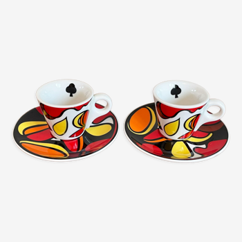 Pair of Holland Casino Espresso Cups Designed by M. Rebel, Dutch Modernist Design Inspired on Cards