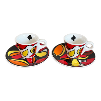 Pair of Holland Casino Espresso Cups Designed by M. Rebel, Dutch Modernist Design Inspired on Cards