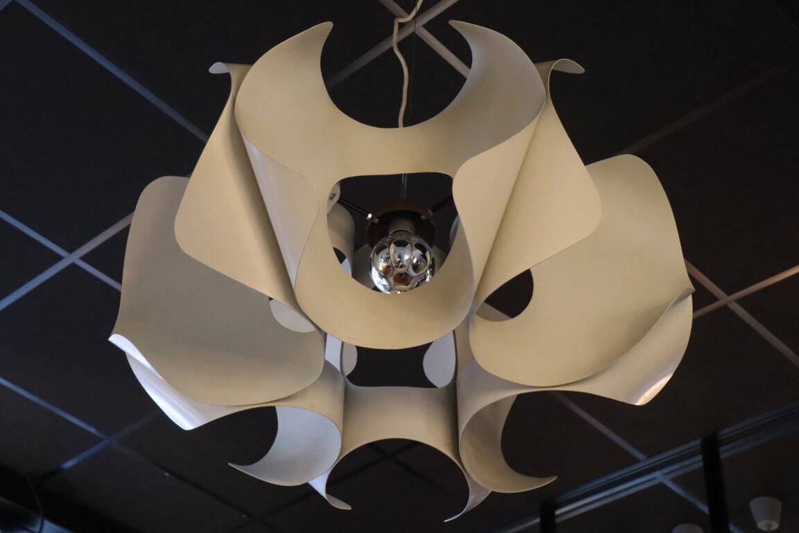 Space Age pendant lamp by Jean D'Imbleval in white lacquered aluminum, 1970
