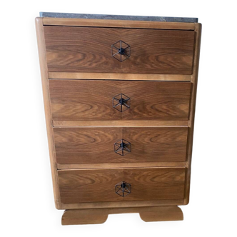 Vintage raw wood 4-drawer chest of drawers