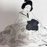 Two original ink and watercolor drawings signed Asia