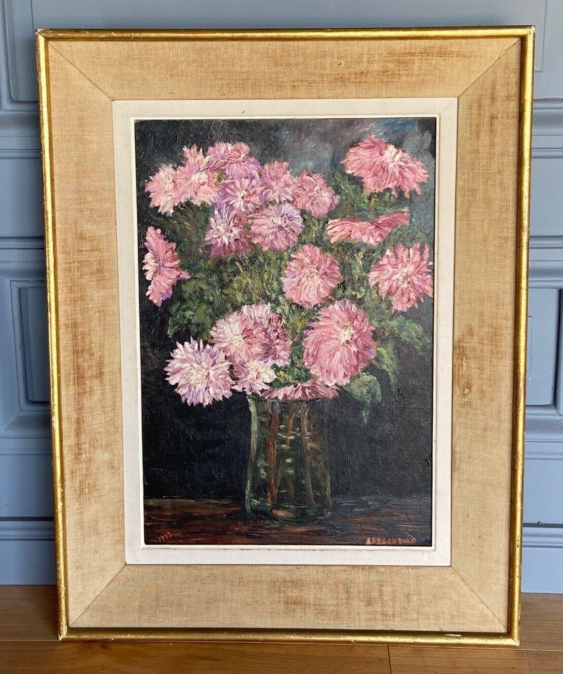 Oil on panel by r fescheux still life bouquet of flowers