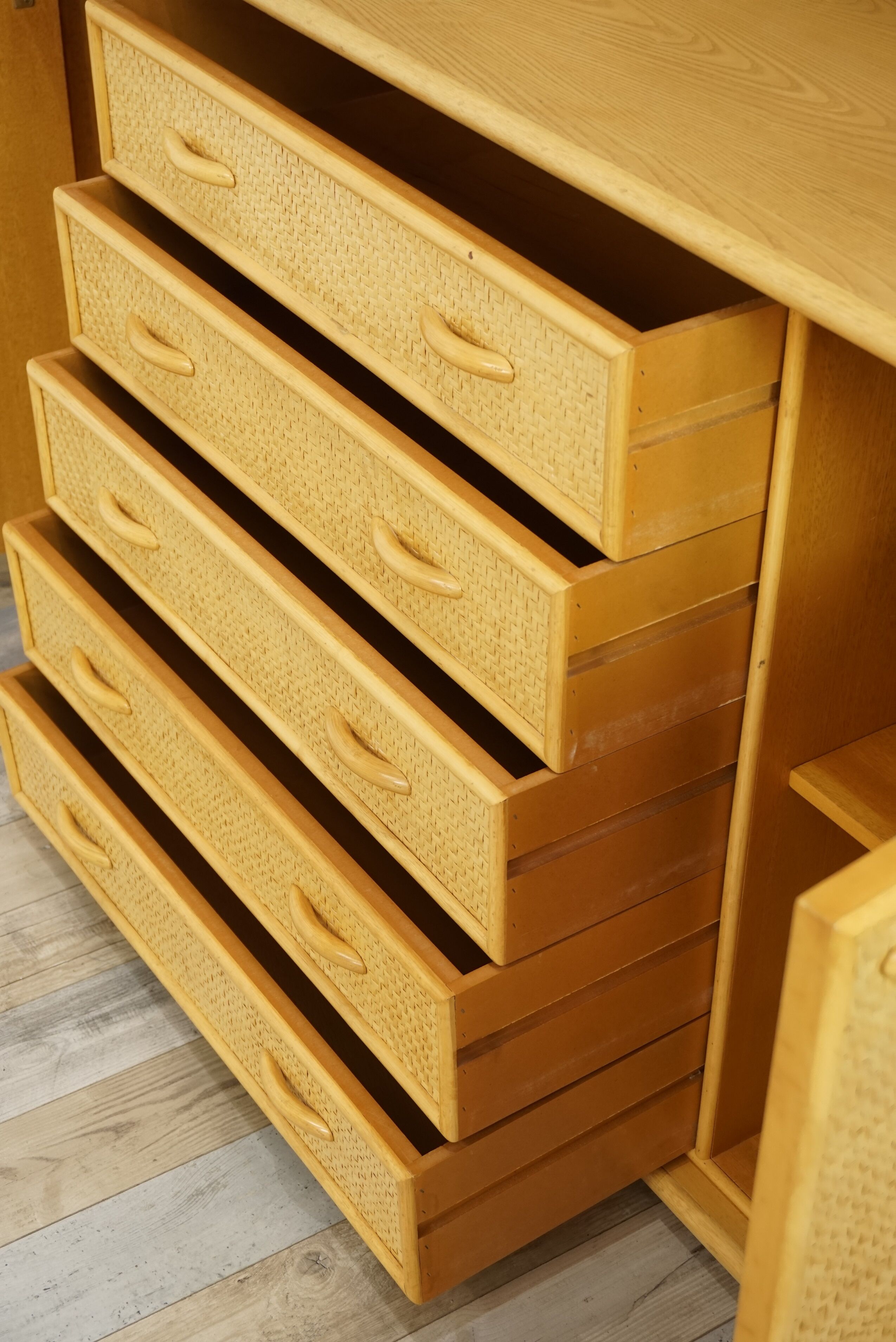 Wooden and rattan sideboard