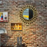 Jack Wall Round Mirror by Jonathan Adler, Polished Brass, 60cm Starburst