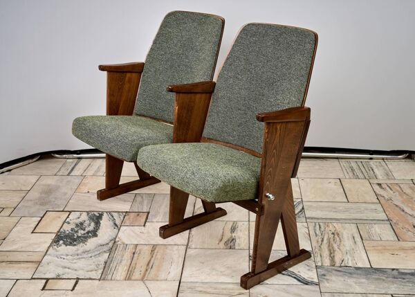 Chaises de cinéma pliantes vintage vertes, Tchécoslovaquie des années 1970
