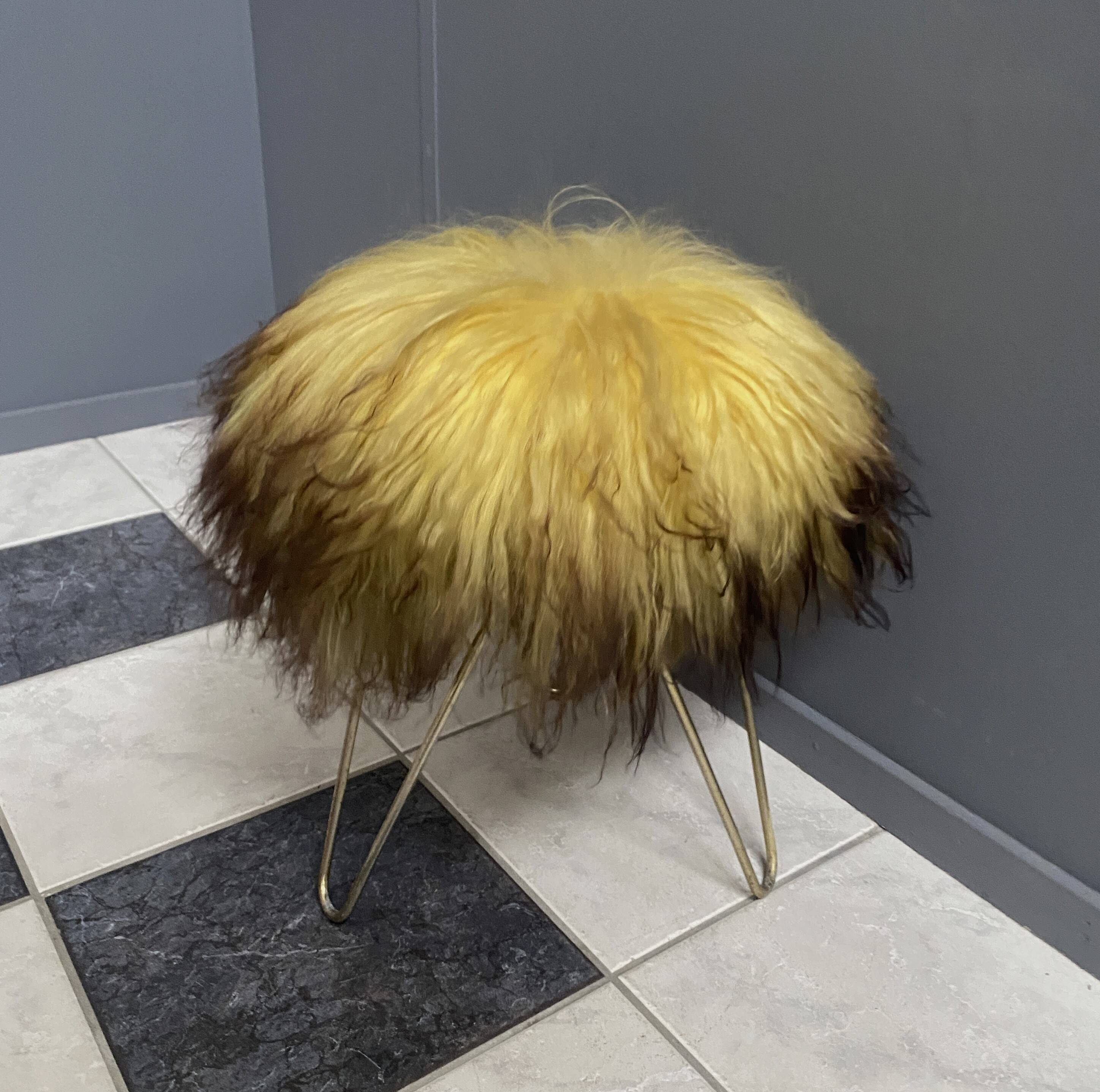 Yellow Angora sheep skin stool 1960s