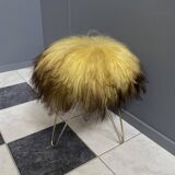 Yellow Angora sheep skin stool 1960s
