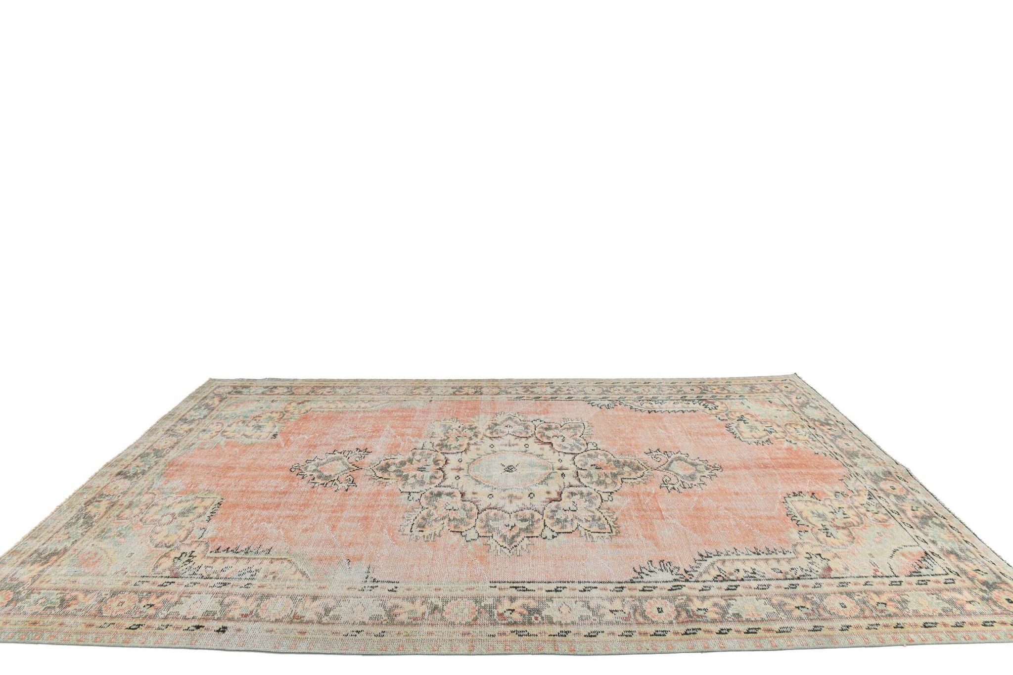 Tapis turc classique vintage saumon et beige, 185 x 291 cm