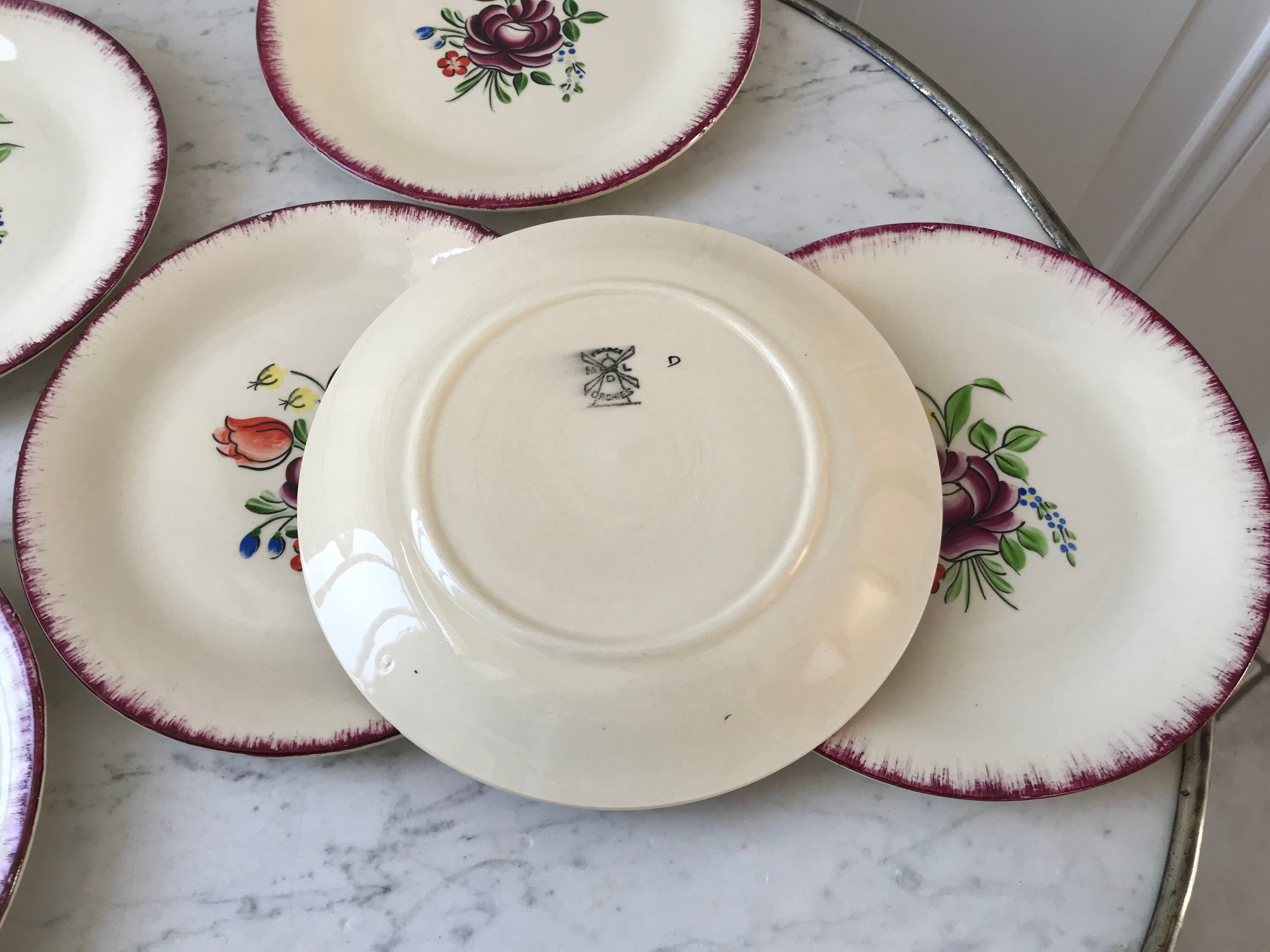 Set of 6 dessert plates Moulin des Loups Orchies 30s