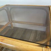 Tabb bo le basse vintage en rotin et verre fumé