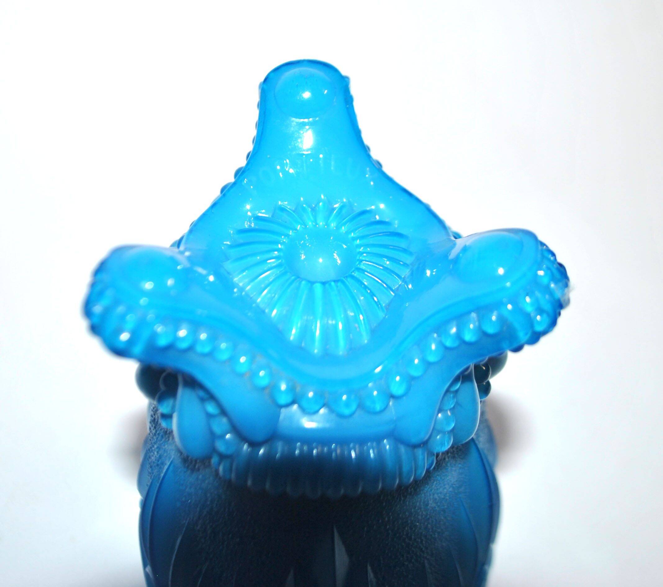 Portieux Gothic opaline goblet candle holder in blue opaline signed - 1910