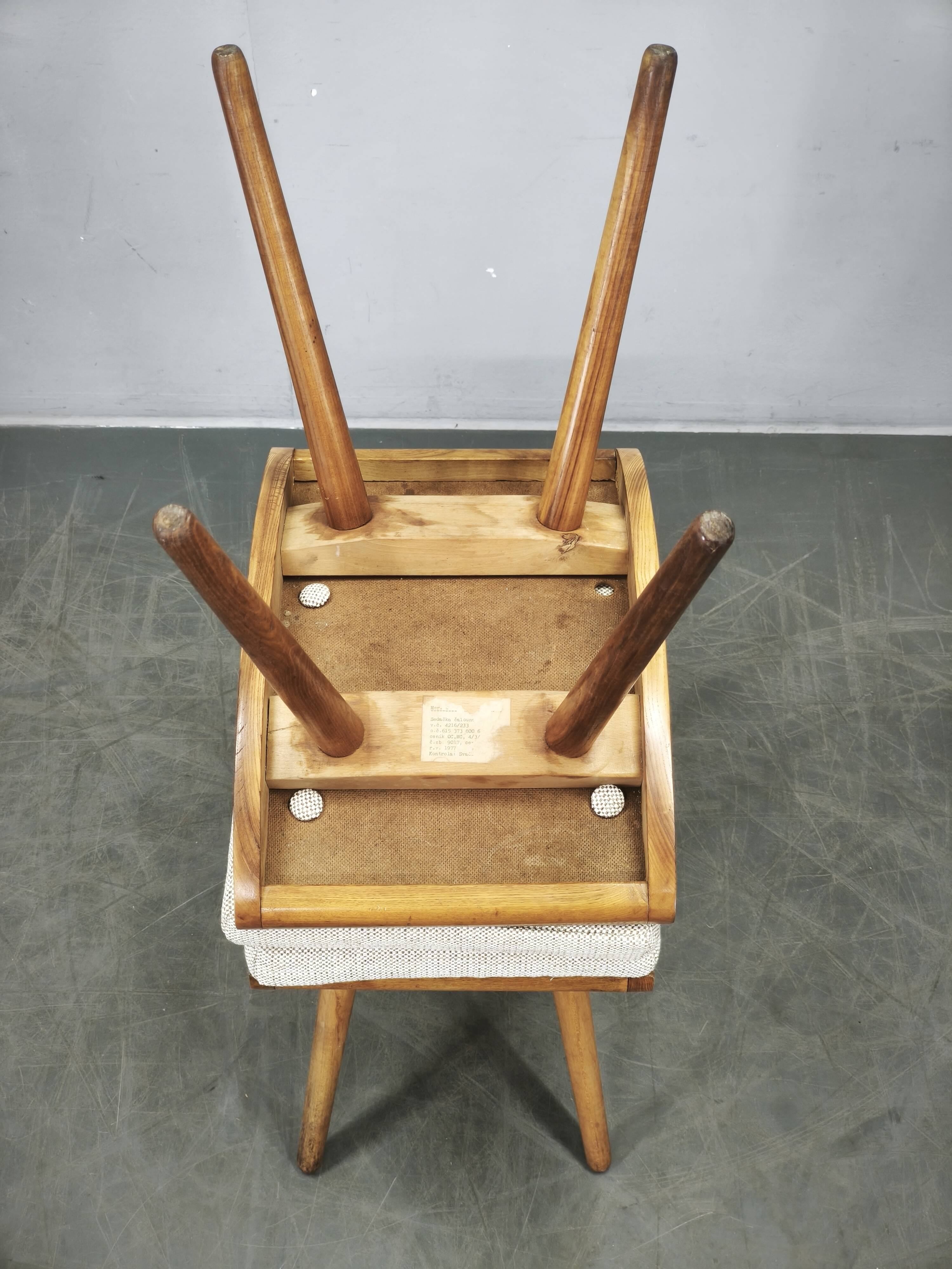 Pair of Mid-Century Beech Stools, Czechoslovakia, 1960s