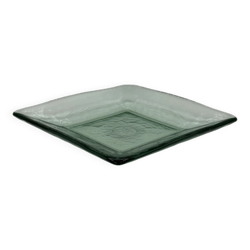 Plateau carré sculptural en verre, finition ondulée texturée