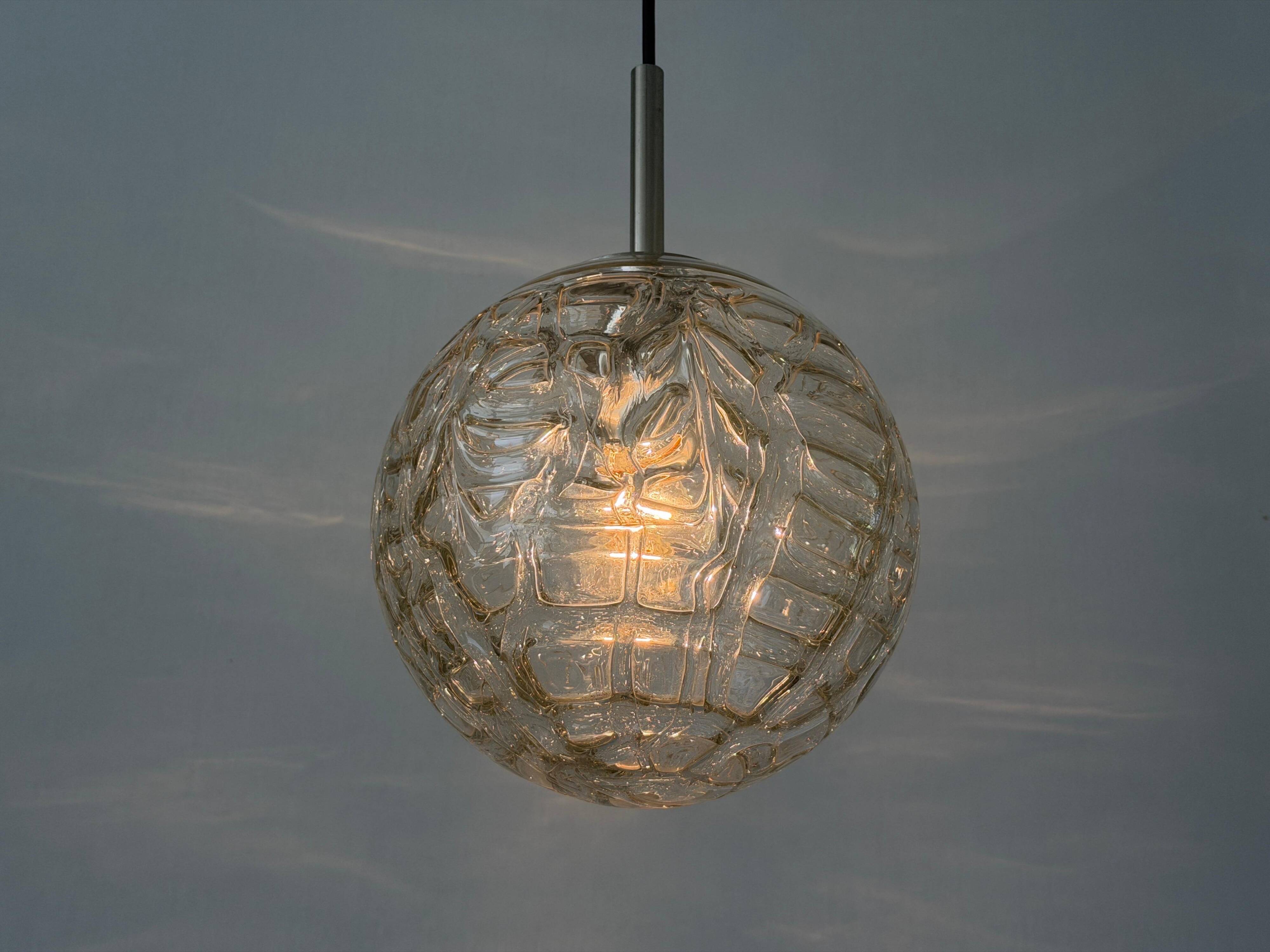 Hanging lamp in hand-blown white glass by Doria Leuchten, 1960s Germany