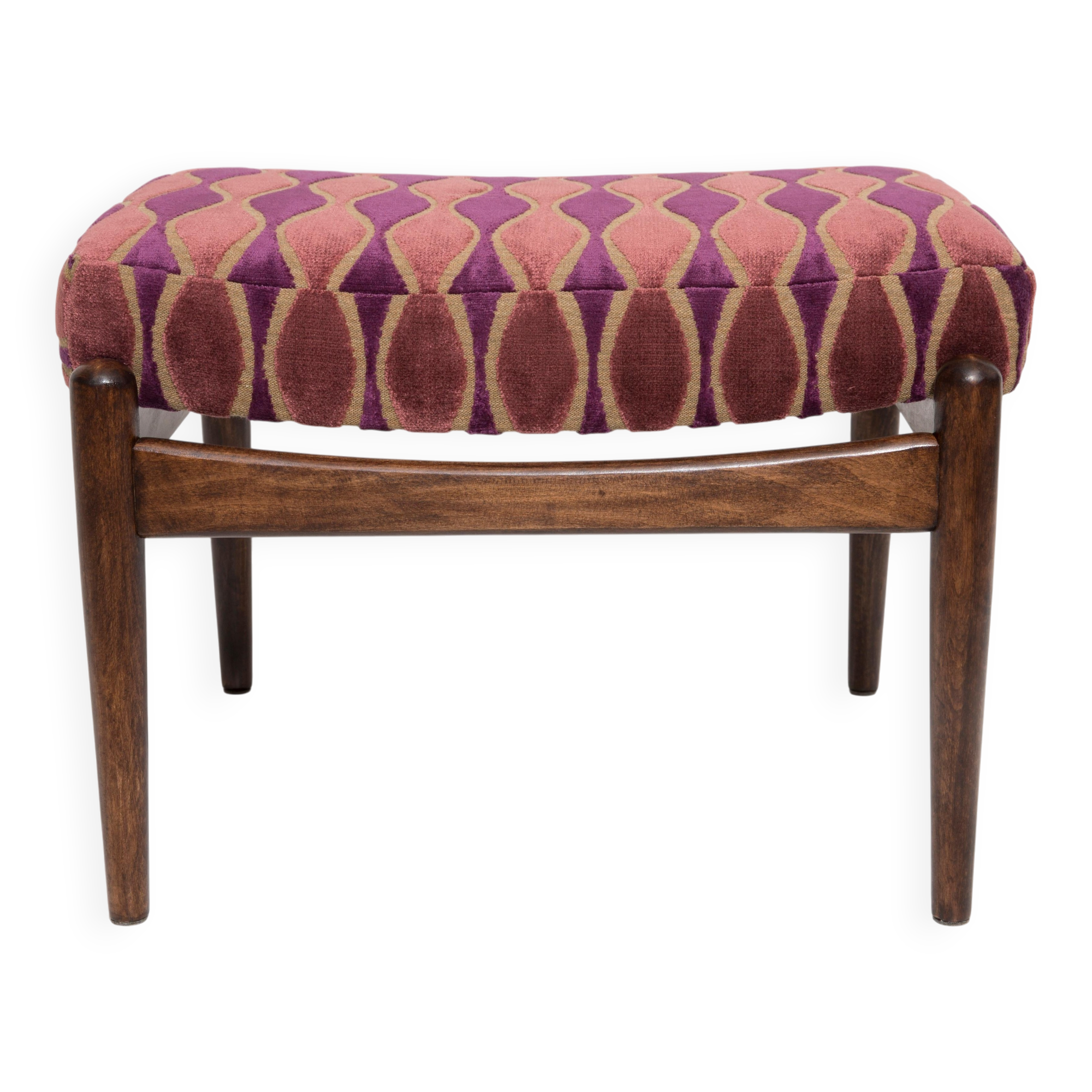 Vintage pink velvet stool mid-century, Edmund Homa, 1960