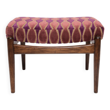Vintage pink velvet stool mid-century, Edmund Homa, 1960