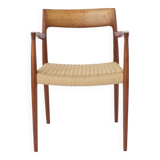 Fauteuil Niels Moller, modèle 57, vintage des années 1950, siège en corde de papier, chaise de salle à manger, Danemark