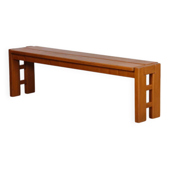 Banc vintage en orme massif édité par Maison Regain, 1980