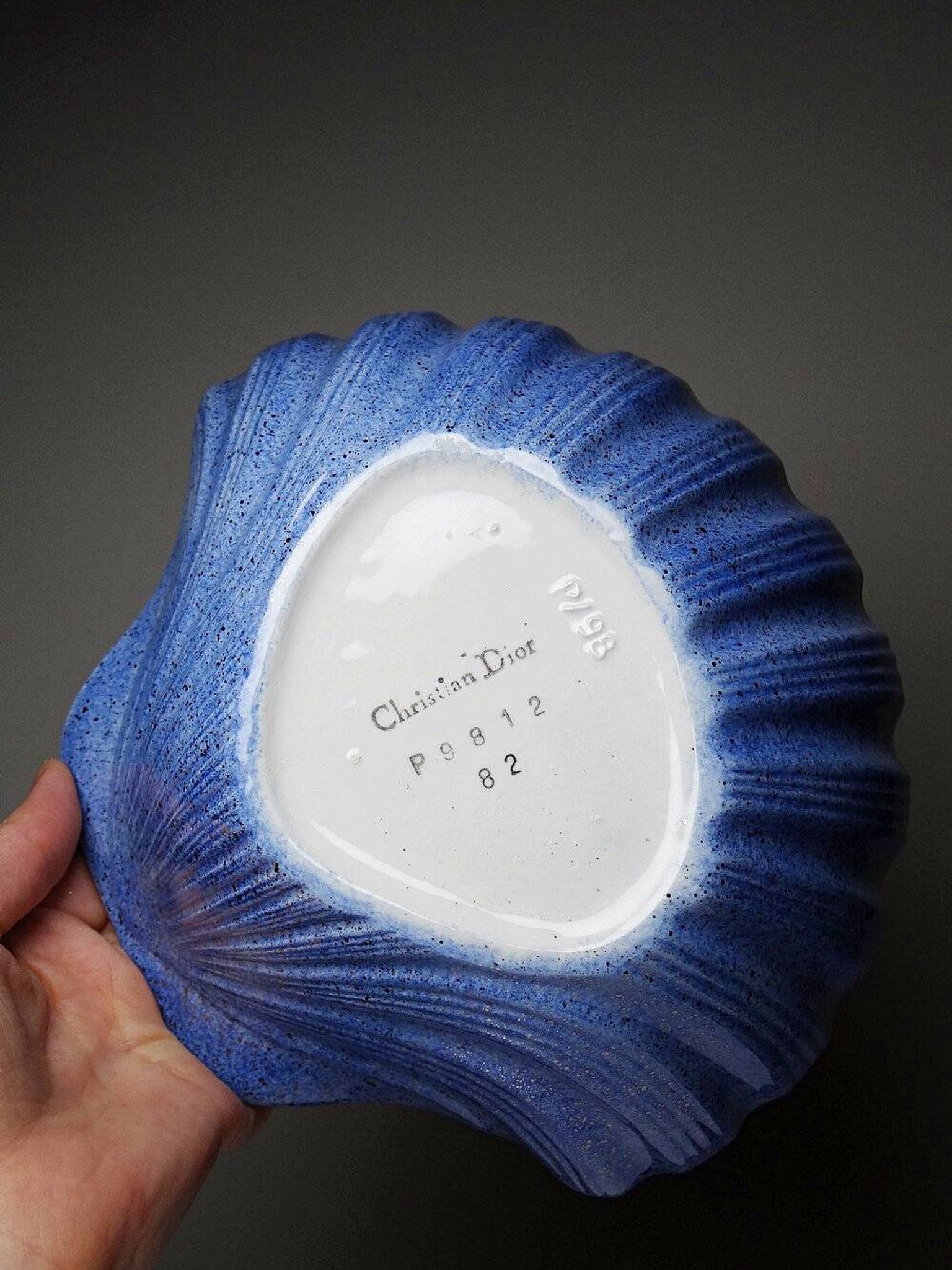 Rare large vintage 1980s ceramic scallop shell trinket tray by Christian Dior