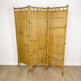 Vintage rattan and bamboo 3-panel screen