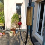 pair of vintage black metal chandeliers with red balls 1950/1970