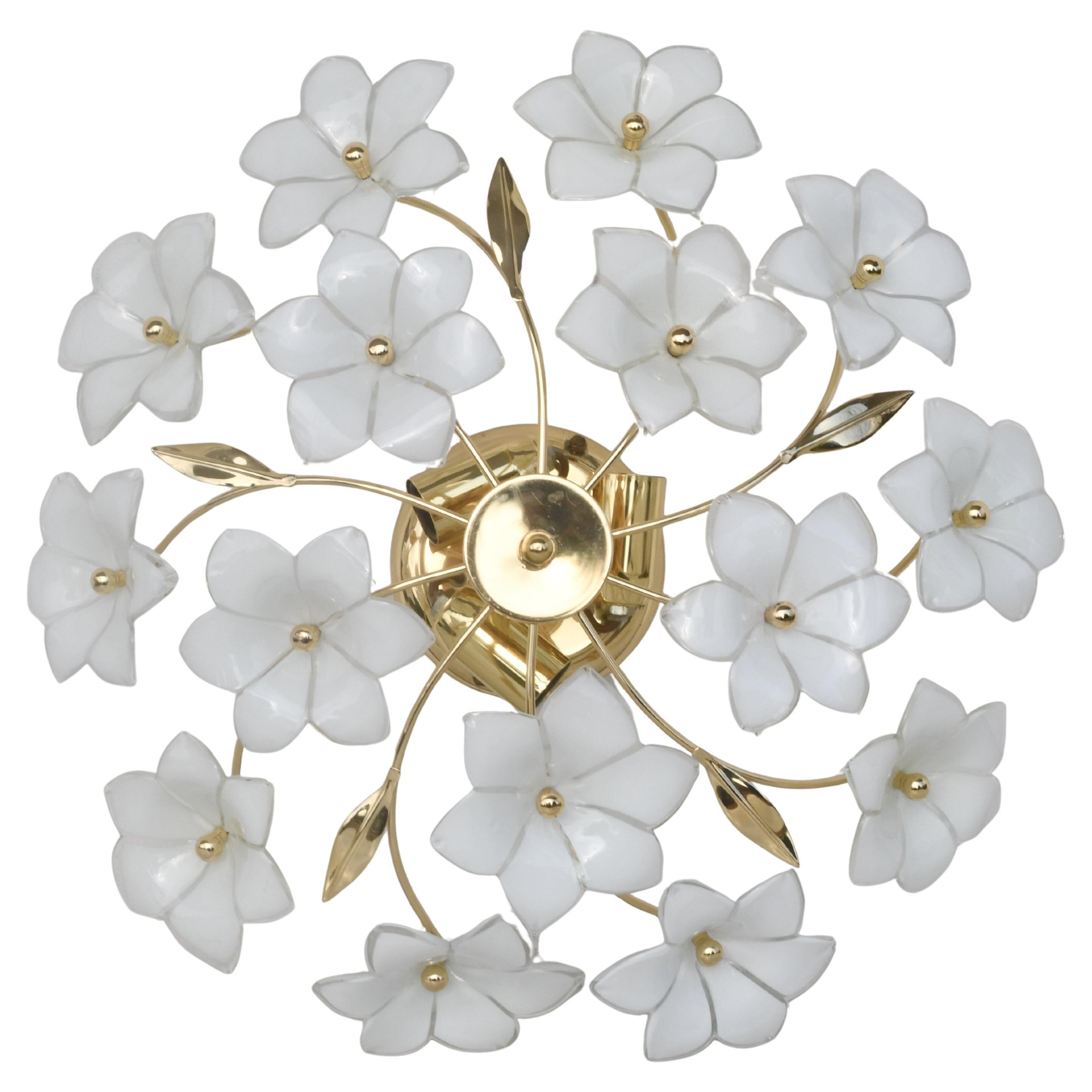 Delicious Murano Ceiling Light White Flowers, 1970