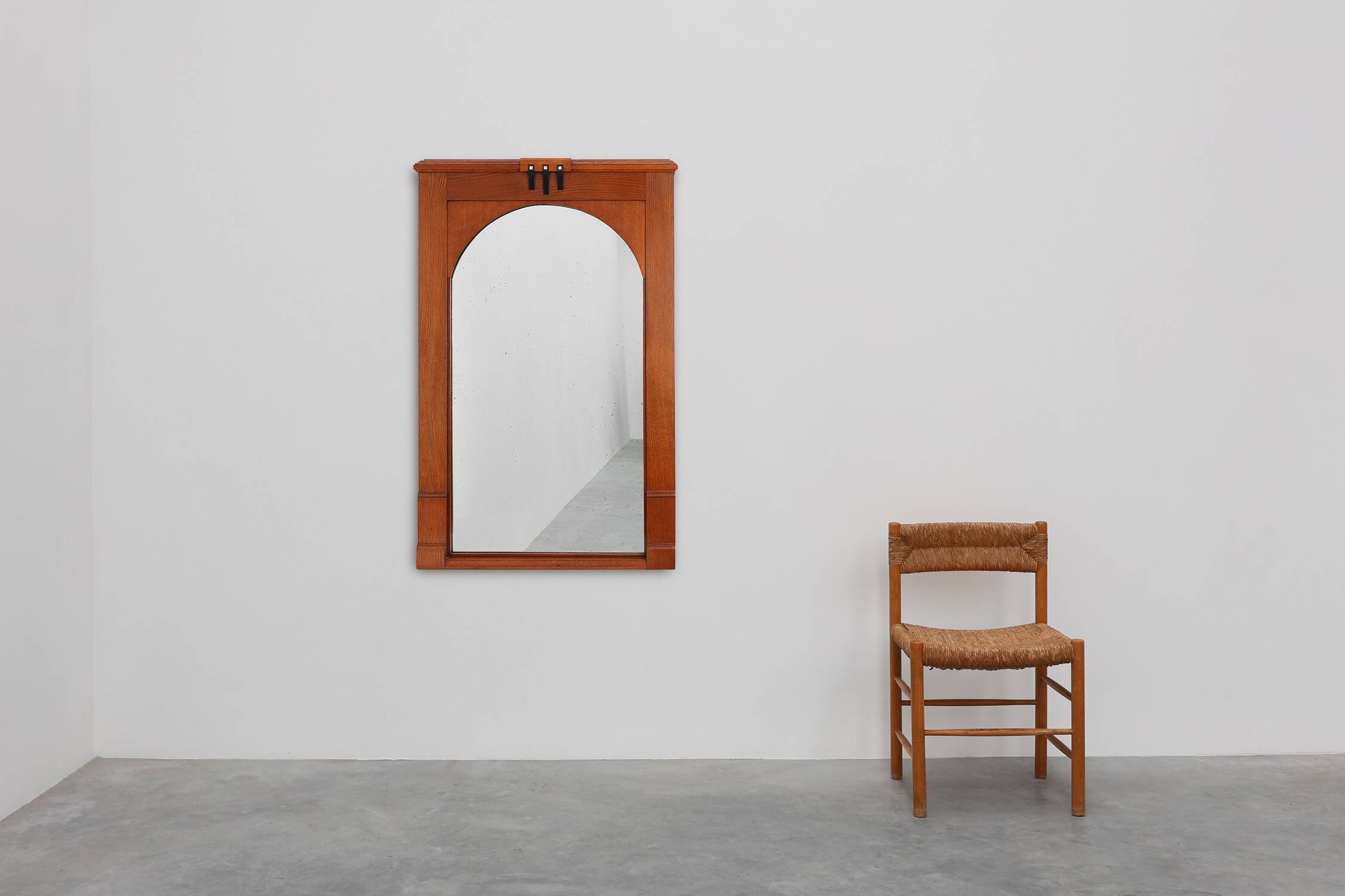 Art Deco Oak Wall Mirror, Belgium, circa 1915