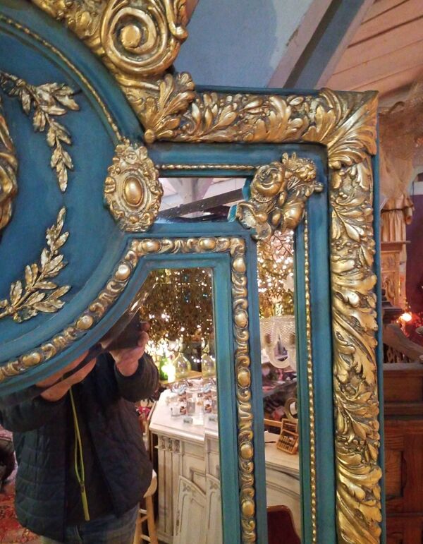 Miroir turquoise et doré 110x220cm