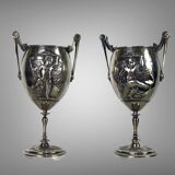 Ferdinand barbedienne 1810/ 1892 pair of silver bronze cups from the 19th to set de putti