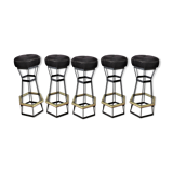 Five brass bar stools and vintage black metal 80s