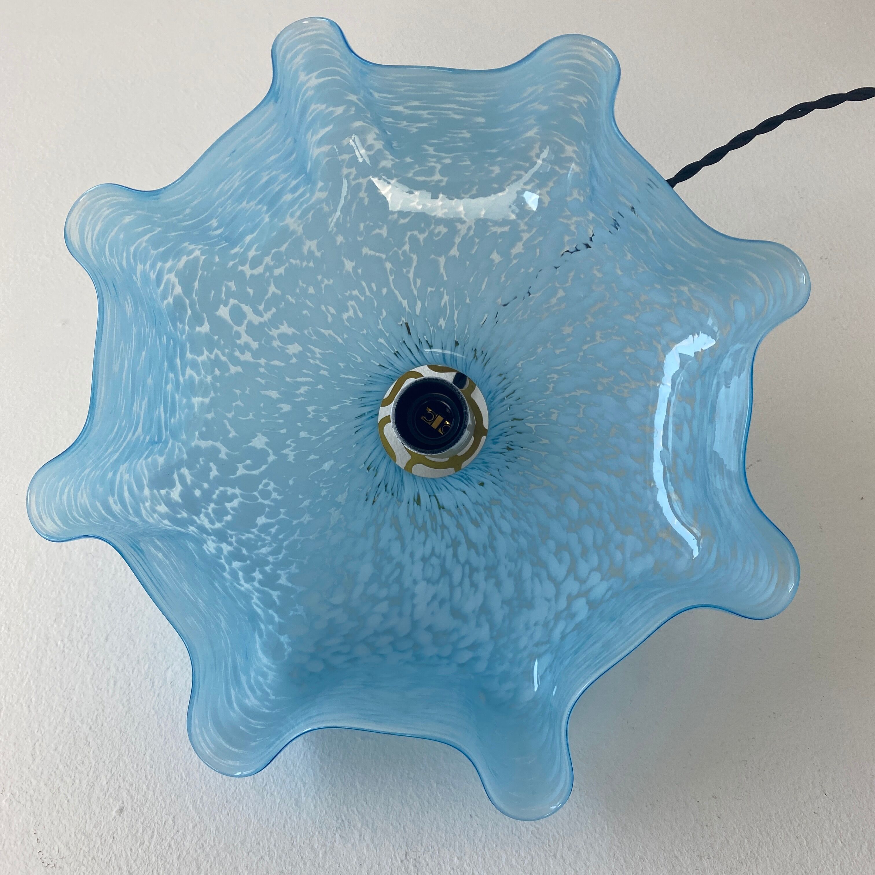 Old blue glass pendant lamp from vintage clichy