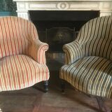 Pair of Original tapestry velvet stripe armchairs.
