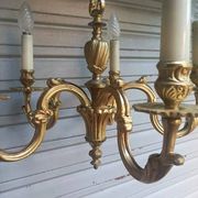 Antique gilded bronze chandelier in Louis XVI style, 5 lights, in working condition.
