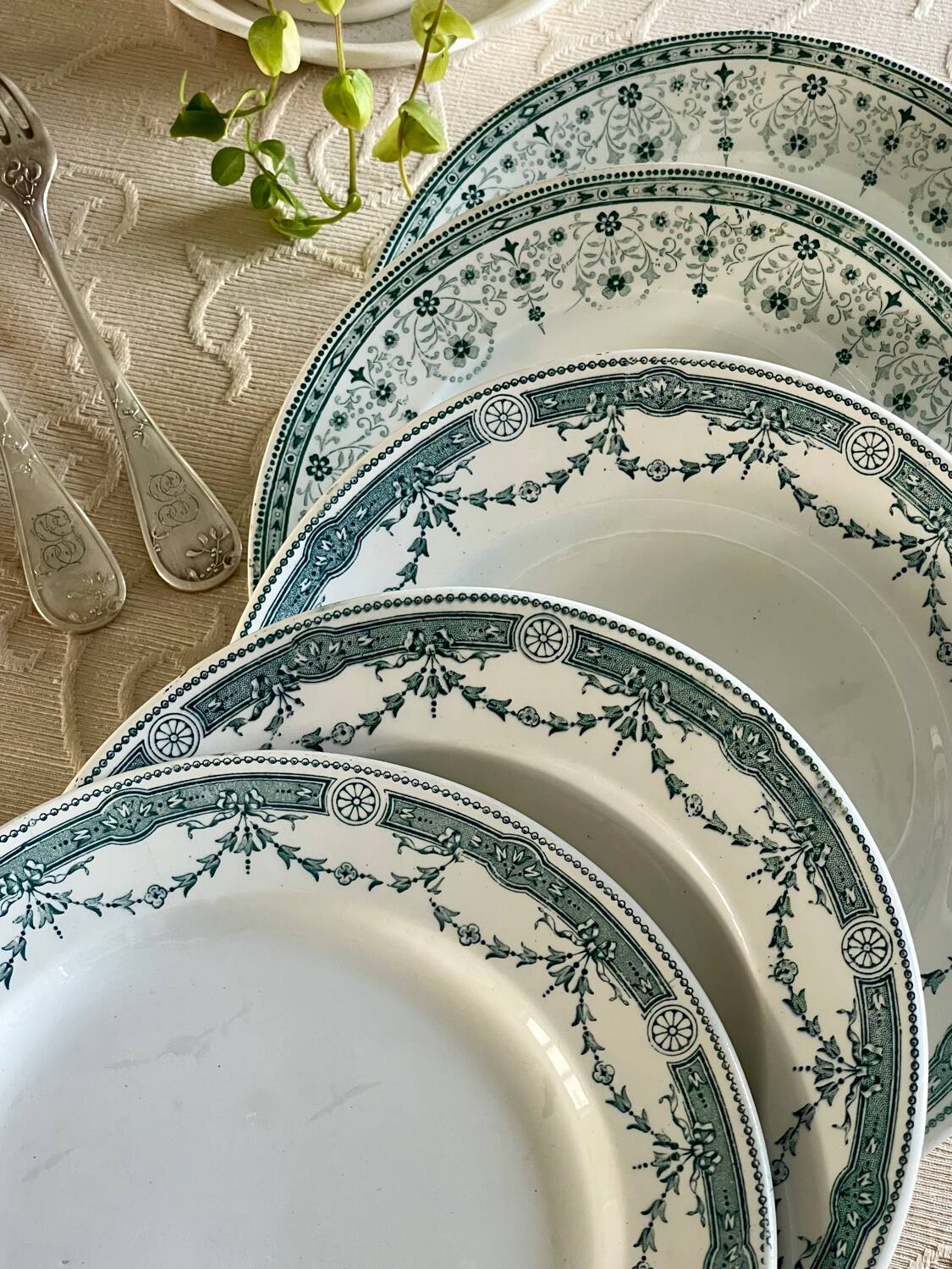 5 antique ironstone plates from Moulin des Loups.